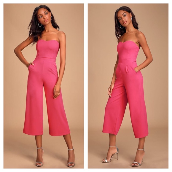 hot pink strapless jumpsuit